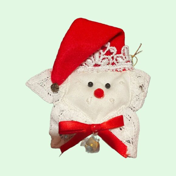 Santa Ornaments Set Of 3 Felt And Lace Santa Stars Vintage - Picture 4 of 7